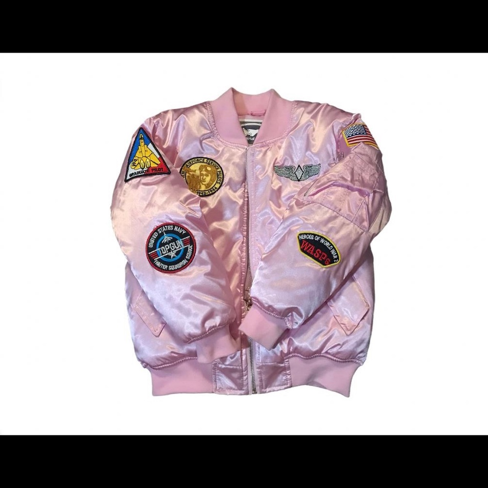 Adorable girls Bomber Jacket. Shiny baby pink.